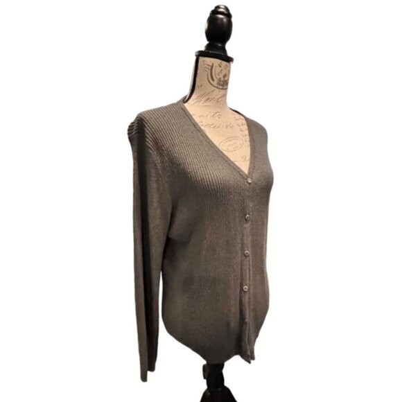 Bice Cardigan Sweater Women's Size Large Dark Grey Business Casual Fitted Button - Picture 4 of 11